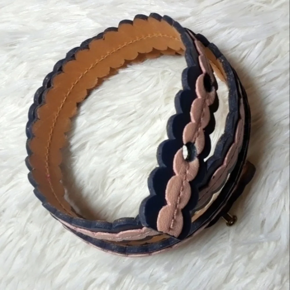 Circle Scalloped Two Tone Leather Belt-Size M